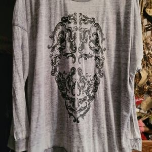 Skull cold shoulder long sleeve shirt
